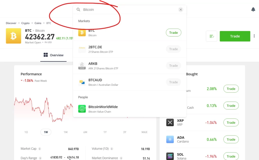 search bitcoin on etoro